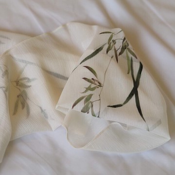 【洛陽春】手繪雪紡輕清小圍巾｜雅白/國蘭