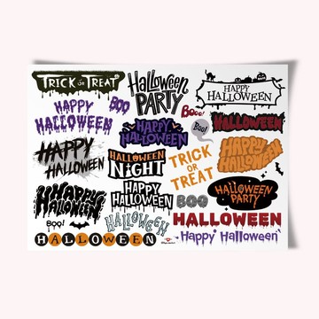 萬聖節手寫文字貼紙 (五張一組)