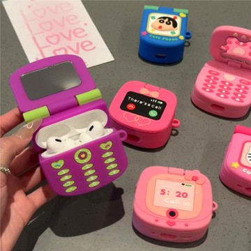 粉色翻蓋小靈通鏡子適用蘋果新3代airpods藍牙無線耳機保護套airpods1/2硅膠軟殼airpodspro二代女生新款小眾