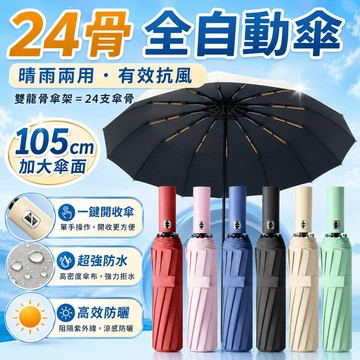 【鋼骨結構！抗UV黑膠傘布】雨傘 24骨自動傘 折疊傘 晴雨傘 遮陽傘 60骨雨傘 自動傘 陽傘 雨具 摺疊傘 自動雨傘