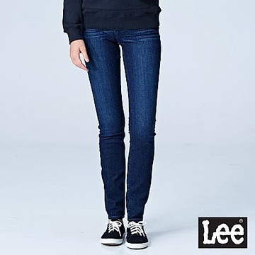 Lee 女款 418 中腰修身窄管牛仔褲 深藍洗水