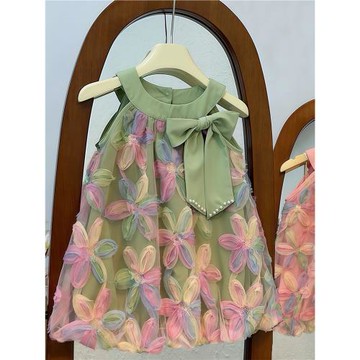 女童背心裙夏季2025新款洋氣女孩無袖公主裙兒童韓版時髦連衣裙潮