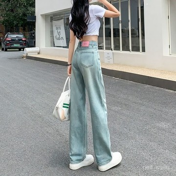 P3-【限時特賣】牛仔褲女 牛仔長褲 高腰牛仔褲 牛仔寬褲 高腰褲 長褲女 夏季薄款高腰闊腿褲皮牌牛仔褲女高個子直筒褲顯