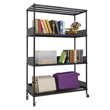 【品樂生活】45X120X216CM 耐重菱形網圍籬款四層推車 烤漆霧黑/置物架/波浪架/收納架/鐵架