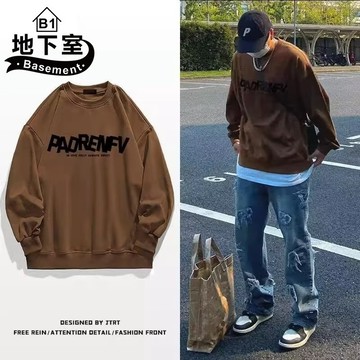 地下室B1-大學T 美式英文PAORENFV印花長T 男生衣服 衛衣 長袖上衣 加絨 大尺碼5XL【NL663054】