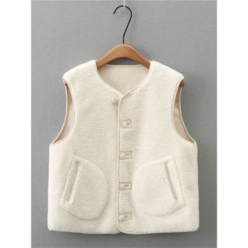 大碼春季新款女裝時尚系扣V領單排扣兩面穿顆粒絨馬甲羊羔絨外套