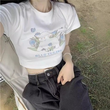 【唯家】短款BM風露臍上衣女白色打底衫2025夏季新款甜妹修身短袖T恤ins潮