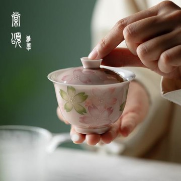 棠頌丨釉下彩手繪蓋碗有田燒浮雕泡茶碗茶杯功夫茶具不燙手家用