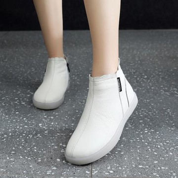 真皮護士鞋女牛筋底防滑牛筋底軟底白色加絨保暖高幫棉鞋春秋單靴