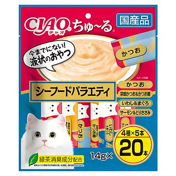 INABA CIAO 啾嚕 肉泥 SC-196 20本入  4種x5本  綠茶消臭成分配合  豪華海鮮  280g  1袋