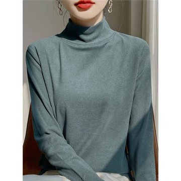 秋冬加厚半高領打底衫女雙面磨毛德絨內搭純色保暖內衣發暖配大衣