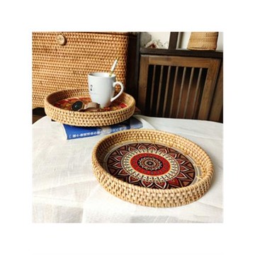 籐編波西彩繪收納托盤-三件組