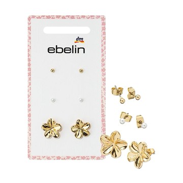 DM 連鎖藥妝店 ebelin 金色花朵珍珠耳環 6st (DM4930)
