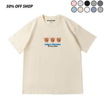 🐻Three Friends 三隻熊 純棉短T 可愛插畫短袖T恤 男女上衣 韓系寬鬆潮流T 學生休閒穿搭款
