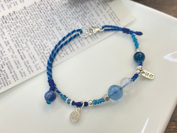 藍色系水晶  不規則設計編繩手鍊 冷靜 溝通 自信