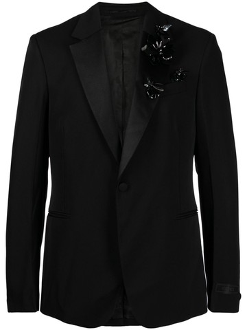 Versace - floral-appliqué single-breasted blazer - men - glass/Silk/Plastic/Resin/Cupro/Viscose/Cotton/Metal/Wool/Plastic/glass - 54 - Black