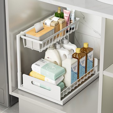 隔日到貨🏆廚房收納 下水槽儲物收納 整理架 桌面收納 抽屜式置物架 收納籃 廚房置物架 調味料架 廚房收納 槽置物架