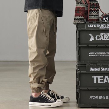 薄款速干休閑褲子男運動日系復古彈力抽繩尼龍夏季寬松束腳工裝褲