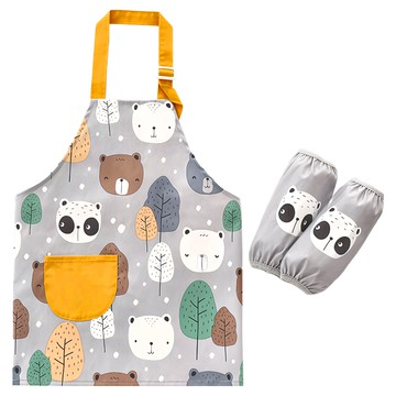 兒童小口袋防水防油圍裙 畫畫兜+袖套  150碼 建議9-12歲  熊猫