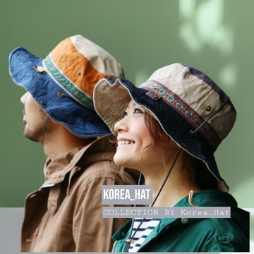 韓國製 現貨 正韓 AR12 拼接綁繩漁夫帽 登山帽 露營遮陽帽 民族風盆帽 可塑型帽簷 男女款防曬帽