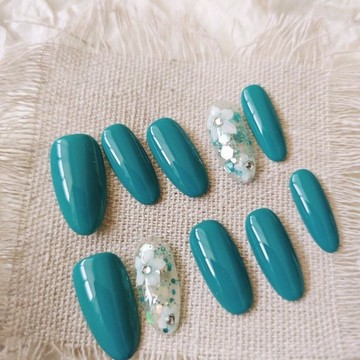 💗Yuki Nail💗【孔雀藍嶼】薄荷手工立體純手工顯白高階波點美甲法式穿戴氛圍感