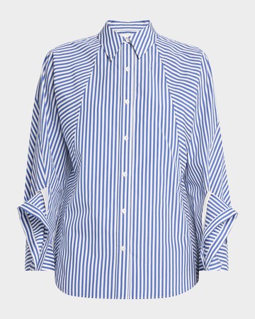 Stripe Draped-Sleeve Top