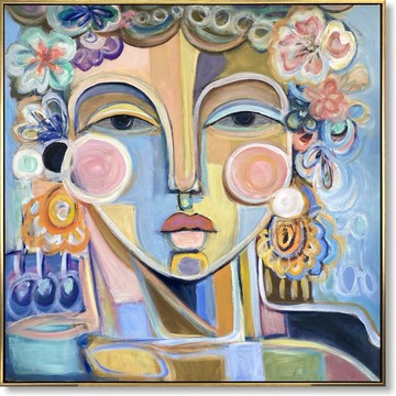 抽象肖像畫彩色現代原創牆面藝術臉部畫布