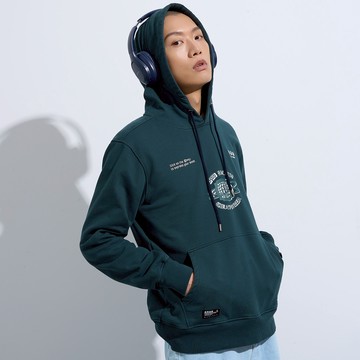 【ERSS】男裝 長袖 t恤 長袖上衣 t恤 厚磅 快樂地球數碼塗鴉帽T - 男 墨綠【K60322】