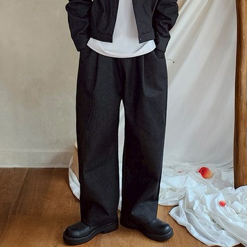 正韓質感單褶堅挺棉抽繩寬鬆休閒長褲 2色 YUPPIE 預購商品 0916