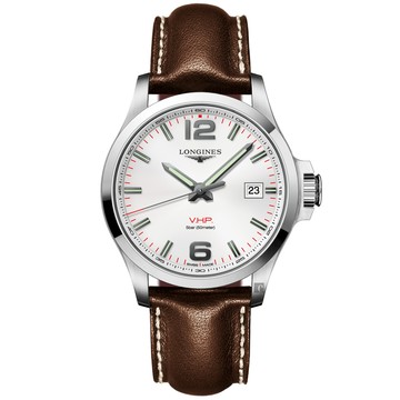 LONGINES浪琴 征服者系列V.H.P.萬年曆手錶-白x咖啡/43mm L37264765