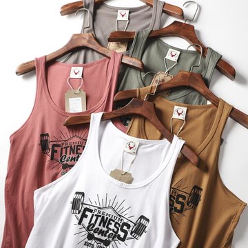 復古潮牌 夏季純棉運動背心男打底 日系寬松休閑情侶印花無袖T恤