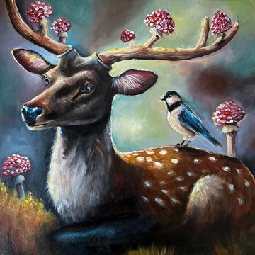 鹿畫布畫作、鹿牆面裝飾、馴鹿牆面藝術、動物裝飾、雄鹿藝術