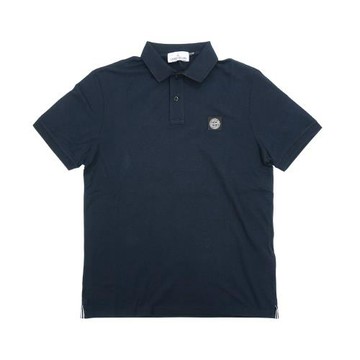Stone Island 十字品牌黑標男生短袖Polo上衣(海軍藍)