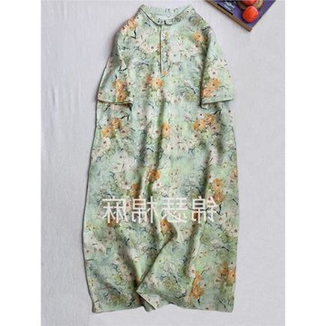 文藝清新連衣裙女夏季2025新款復古亞麻襯衫小個子海邊度假風裙子