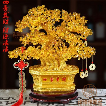 🙏🏻結緣小物🙏🏻招財黃水晶 招財樹 聚財樹 黃水晶搖錢樹客廳招財擺件酒櫃裝飾店鋪開業送禮辦公室發財樹成品