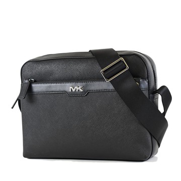 MICHAEL KORS 男款 十字紋防刮雙拉鍊置物斜背包-黑色大