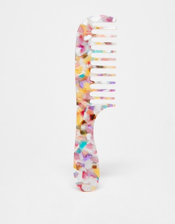 Accessorize marbled resin comb with handle in multi-Brown