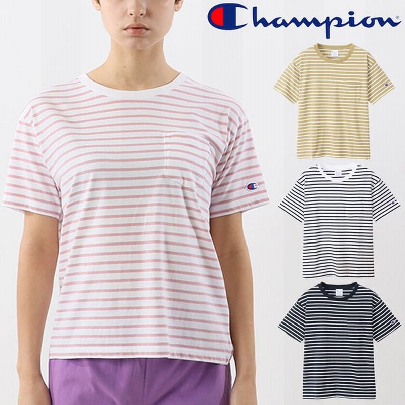 半袖 Tシャツ 胸ポケット レディース Champion チャンピオン S S ボーダーtシャツ スポーティ カジュアル ウェア ポケt ボーダー柄 女性 シンプル Cw T327 通販 Lineポイント最大get Lineショッピング