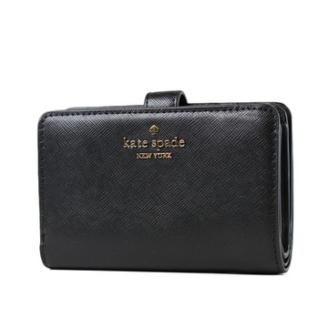 KATE SPADE Madison 立體LOGO防刮十字紋釦式中夾-黑色