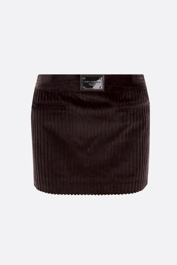DOLCE & GABBANA corduroy miniskirt with logo plate Woman
