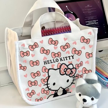 手提包 托特包🎀 新款帆布包女手提包小方包時尚休閑可愛便當包手提袋手拎包袋