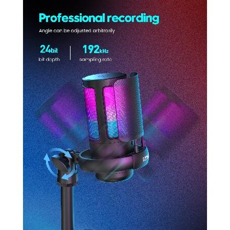 COCONISE Gaming Microphone, USB PC Mic for Podcasts Videos, Streaming, Condenser Mic with Quick Mute, Tripod Stand, Pop Filter, RGB Indicator, Shock M
