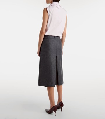Prada Pleated virgin wool flannel midi skirt