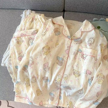 韓版💖睡衣女春秋夏季雲朵棉長袖長褲顯白薄款甜美可愛可外穿套裝家居服大尺碼寬鬆休閑家居服 舒適兩件套涼感睡衣 ZEAE