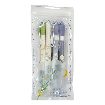 Mura 慕樂 按鍵中性筆 4支  海夜的詩  1包  海夜的詩 藍色 + 白色 + 綠色