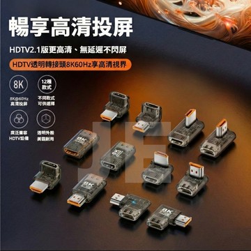 HDTV 2.1 相容 2.0 1.4 HDMI 8K 轉接頭 對接頭  透明黑款 90度 270度 L型 彎頭 延長頭