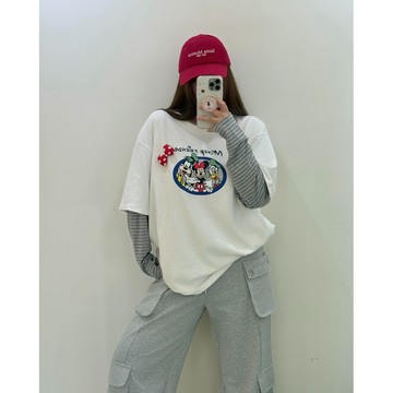 𝘾𝙃𝙊𝙐𝙐’ 現貨｜米奇朋友拼接條紋長袖tee