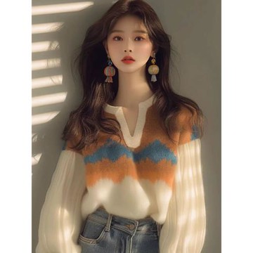 早秋新款爆款上衣女法式小眾洋氣獨特別致時髦高級感印花針織毛衣