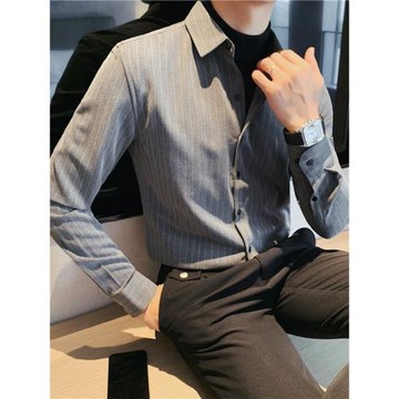 秋冬季條紋假兩件襯衫男加厚商務韓版痞帥西裝襯衣內搭毛衣打底衫