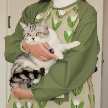 【防潑水加長】廚房圍裙 罩衣 圍裙 防油汙圍裙 工作圍裙 純棉加厚 帶袖設計 高顏值印花 冬季外穿 家用商用